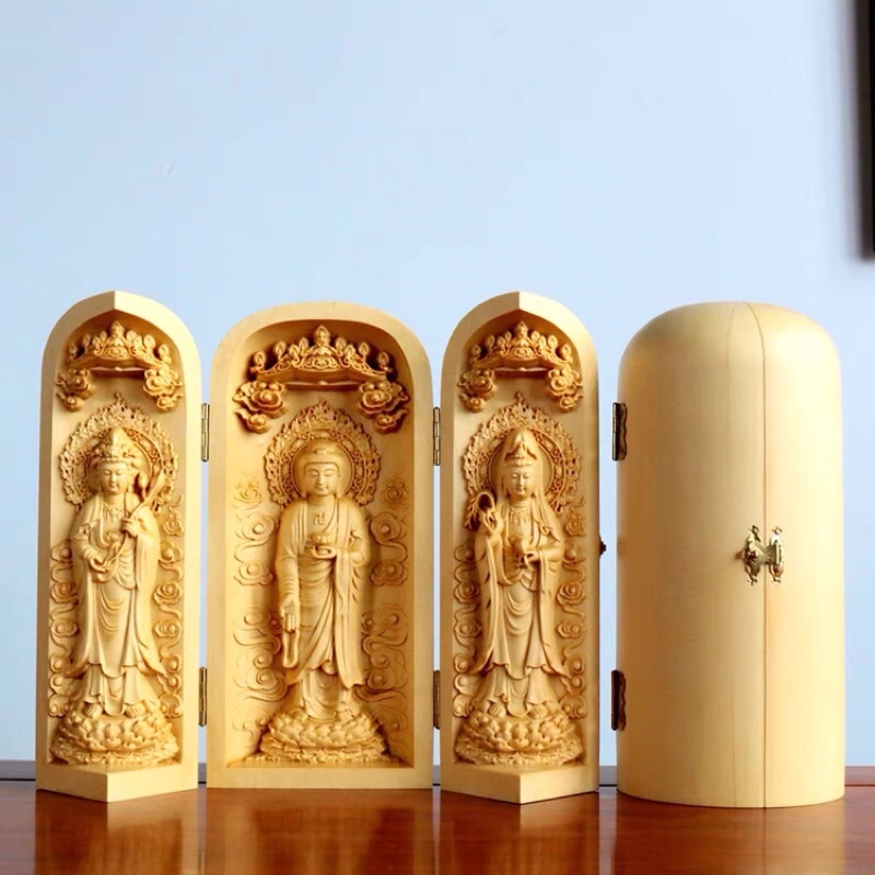 Tượng gỗ Tây Phương Tam Thánh gấp gọn-TG27