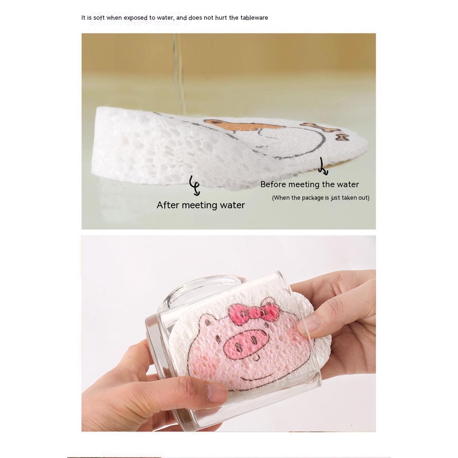 Miếng Bọt Biển Lau Chén Bằng Cotton Bột Gỗ Hoạt Hình Sáng Tạo Thấm Hút Nước Tốt Không Có Keo Dính Dùng Cho Nhà Bếp