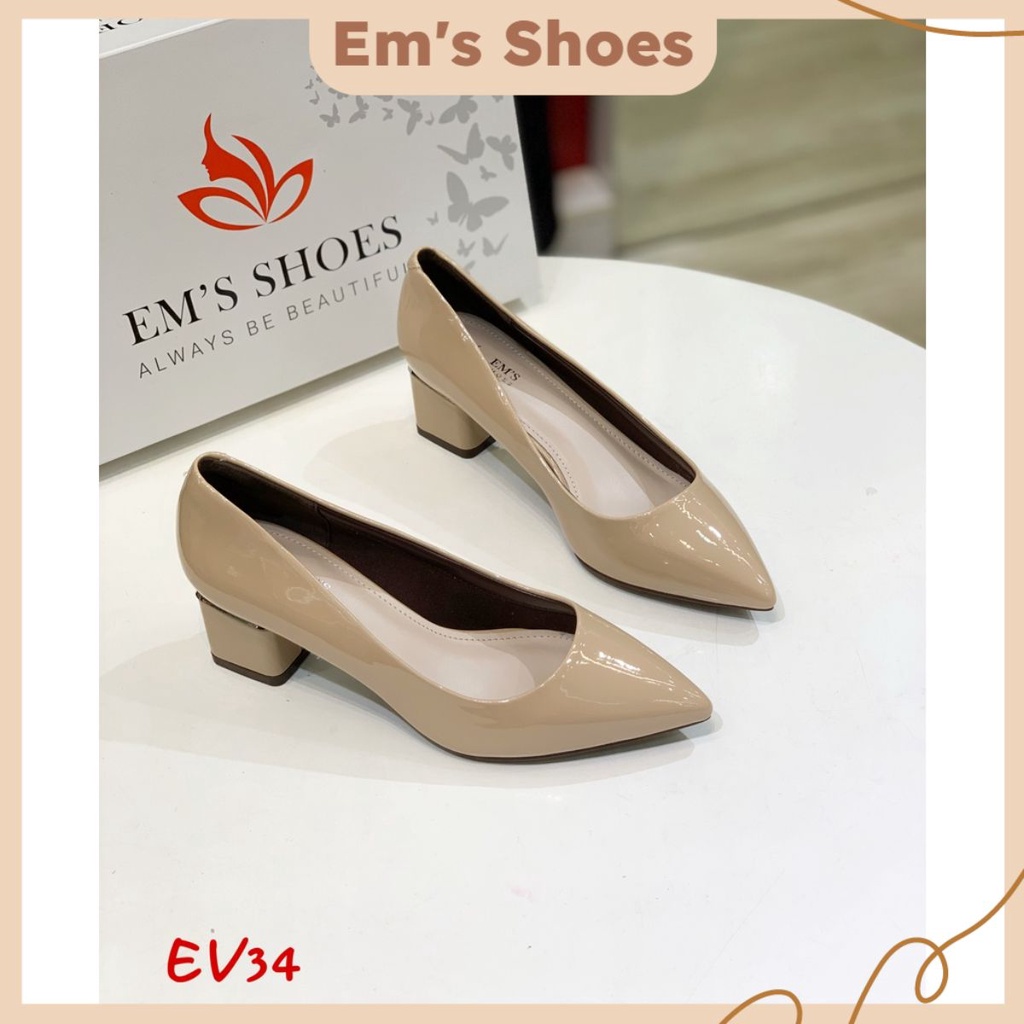 Giày cao gót nữ mũi nhọn đế vuông chất da bóng cao cấp thời trang sang trọng EV34 - Em’s Shoes