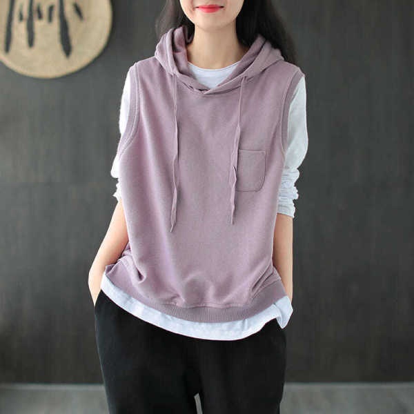 Áo Hoodie Không Tay Thiết Kế Mới Dáng Rộng Năng Động Thời Trang Dành Cho Nữ