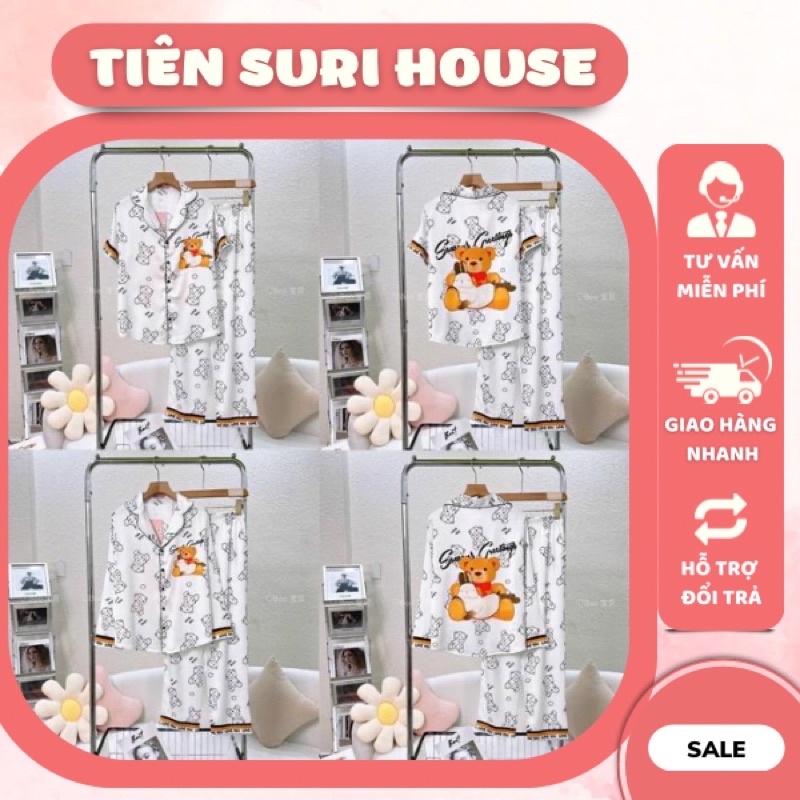 Đồ Bộ Pyjama Lụa Latin Thiết Kế Cao Cấp Booboo Trắng Gấu- Tiên Suri House