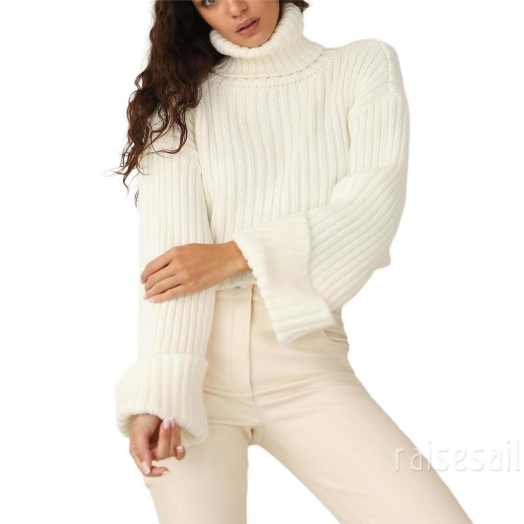 Rs Áo Croptop Dệt Kim Tay Dài Cổ Lọ Dáng Rộng Thời Trang Cho Nữ