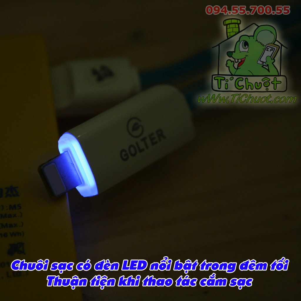 [Có LED Báo Sạc] Cáp iP USB Lighning GOLTER Dẻo Chống Gãy