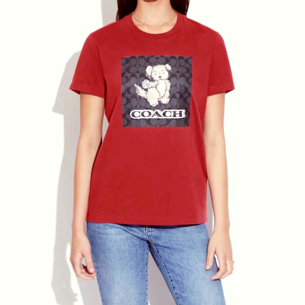 Áo Thun Cotton Ngắn Tay In Logo Coach Thời Trang Unisex
