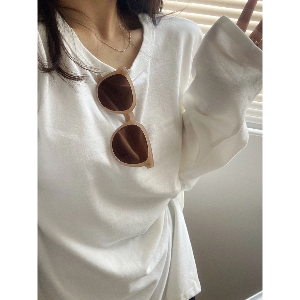 FOCUS Áo thun tay dài nữ trắng thời bigsize trang nữ unisex áo phông nữ form rộng ulzzang 100%cotton