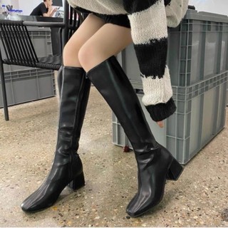 Giày boot nữ giầy bốt cổ cao có khóa kéo đế vuông xu hướng thời trang mới 2023
