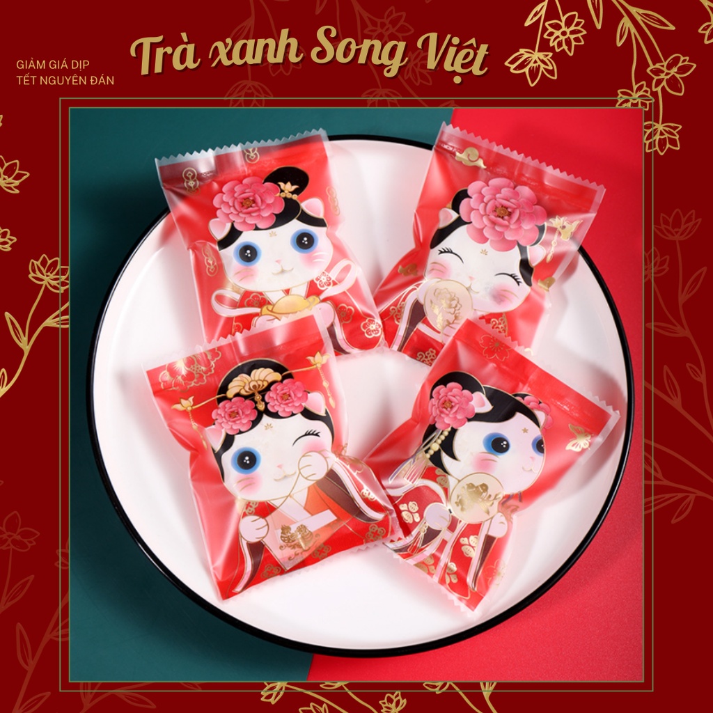 Set 100 vỏ bánh / kẹo nougat mèo thần tài đáng yêu