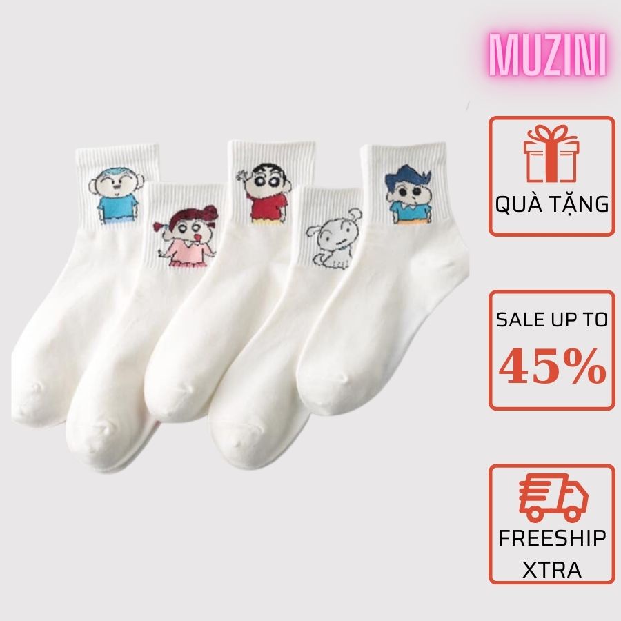 Tất trắng Muzini vớ cô trung in hình hoạt hình trẻ trung năng động TN211