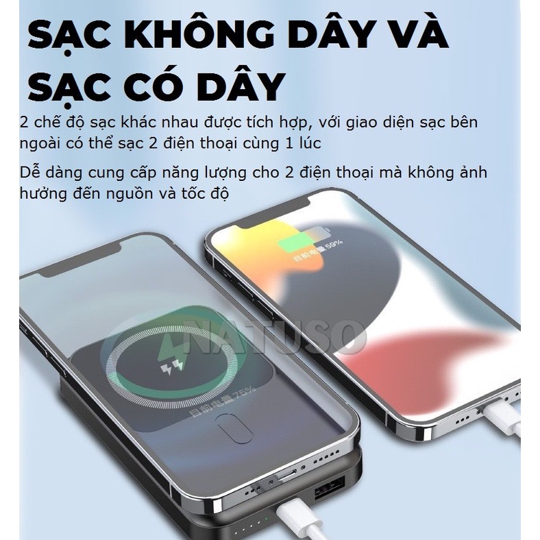 Sạc dự phòng không dây sạc nhanh 22,5W pin 15000mah mini nhỏ gọn cao cấp cho từ ip 8/X/11/12/13 – Natuso GT68