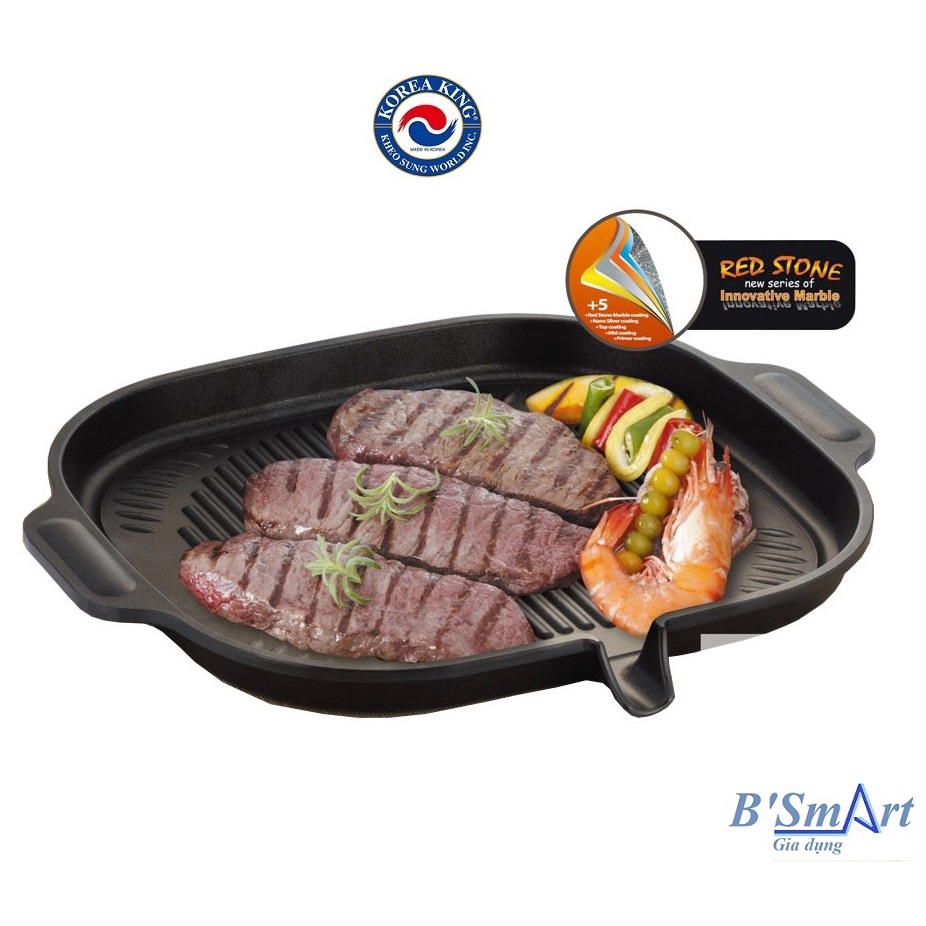 Chảo nướng dùng các loại bếp từ phủ đá hoa cương RED STONE Korea King KGP-32MHI