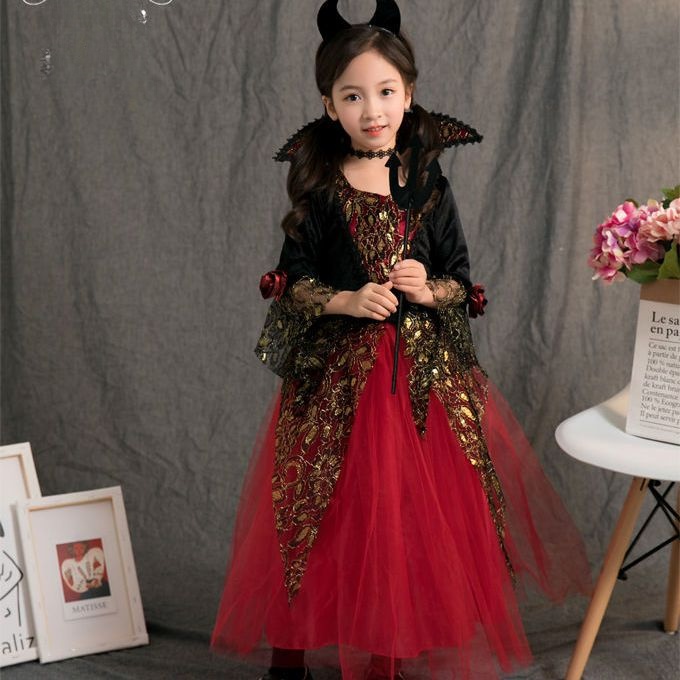 Đầm Hóa Trang Công Chúa Ma Cà Rồng Có Áo Choàng Cho Bé Gái 100-170