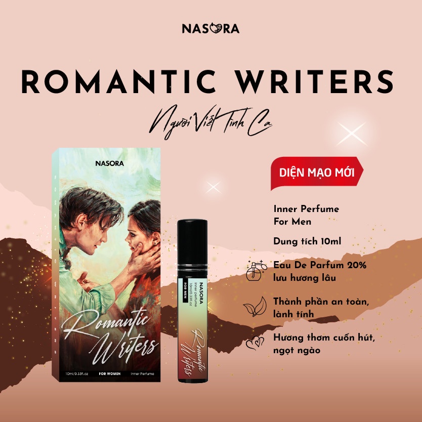 Nước hoa vùng kín nam NASORA The Romantic Writers mùi hương quyến rũ, thơm lâu chai 10ml