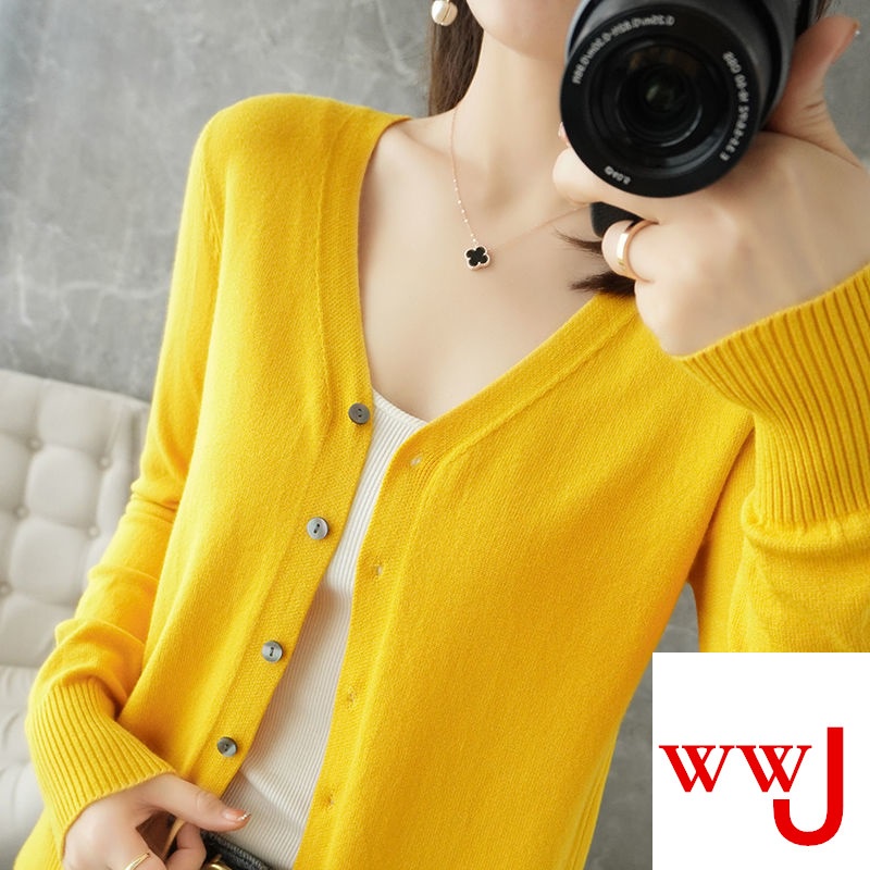 Áo Khoác Cardigan Dệt Kim Mỏng Cổ Chữ V Thời Trang Xuân Thu Phong Cách Hàn Quốc Có Size Lớn 35-100kg