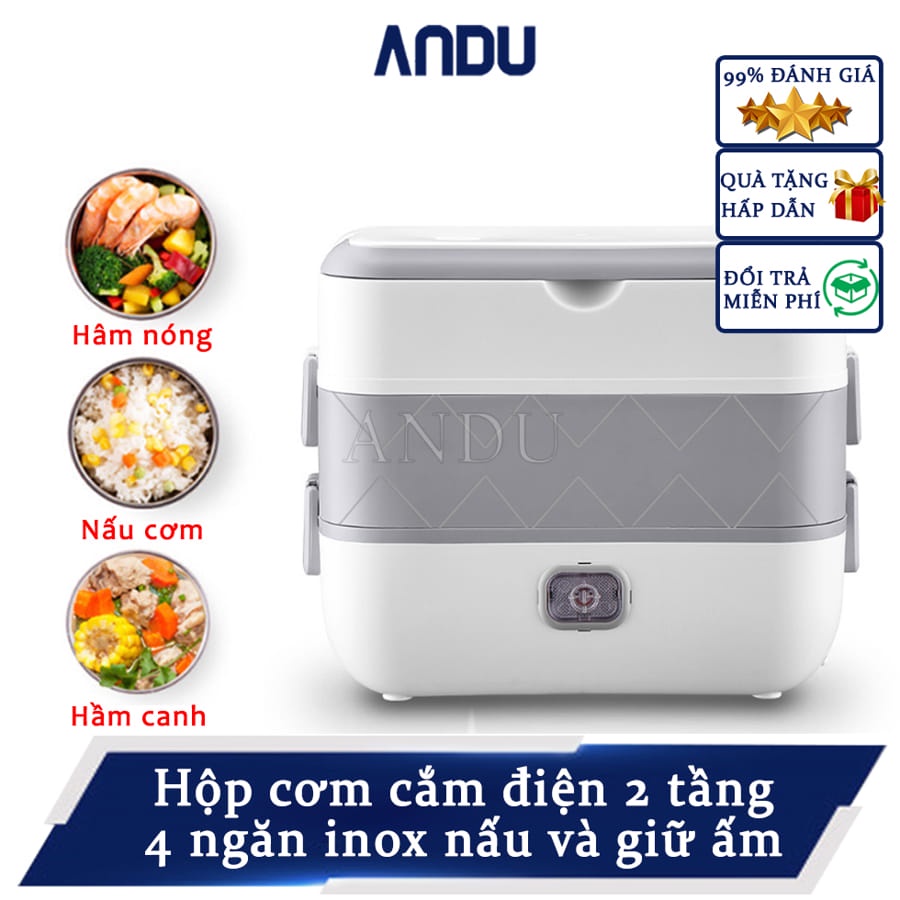 Hộp Cơm Văn Phòng 2 Tầng 4 Bát Inox Có Chức Năng Nấu Chín Hâm Nóng Và Giữ Nhiệt Dễ Dàng Vệ Sinh