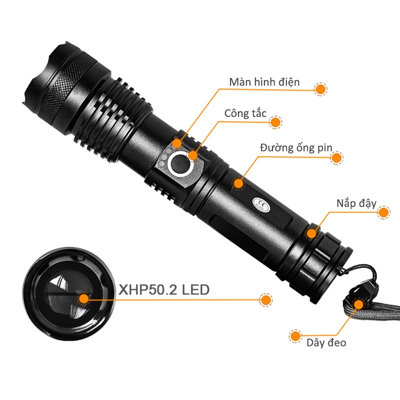 Đèn pin siêu sáng XHP50-Sản phẩm chính hãng -Đèn pin cầm tay