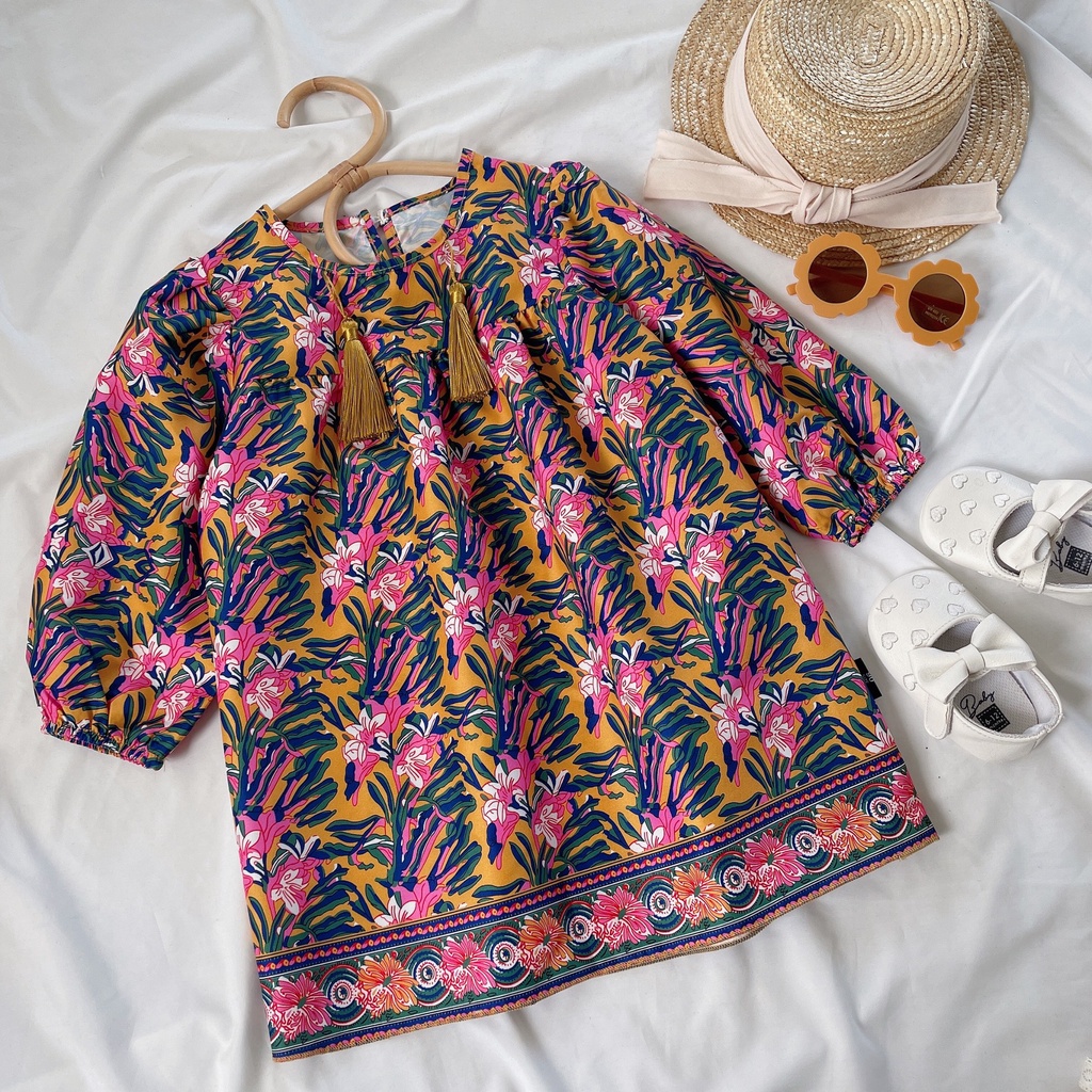 Đầm hoa cho bé gái 2-10 tuổi, tay phồng - Váy cho bé gái mùa thu đông