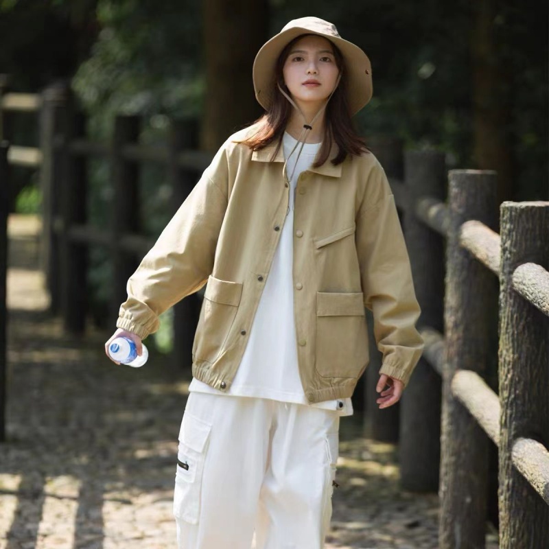 Áo Khoác Dáng Rộng Phối Túi Lớn Thời Trang Xuân Thu Cho Nam Và Nữ