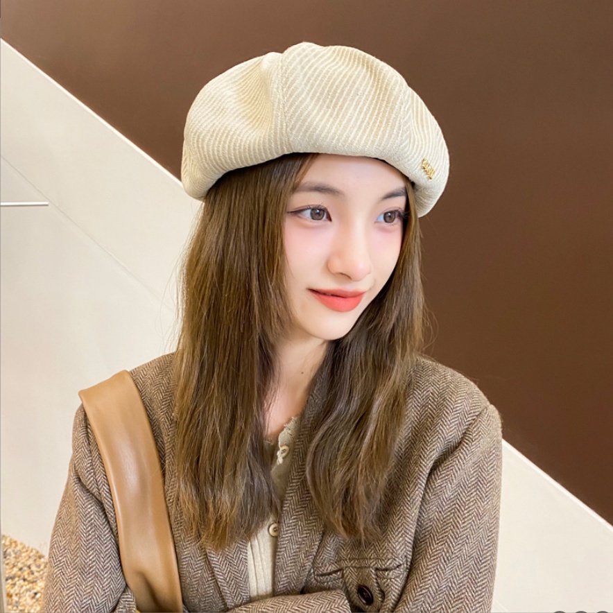 Mũ nồi beret form bí chất liệu gân nhung thêu tag Love
