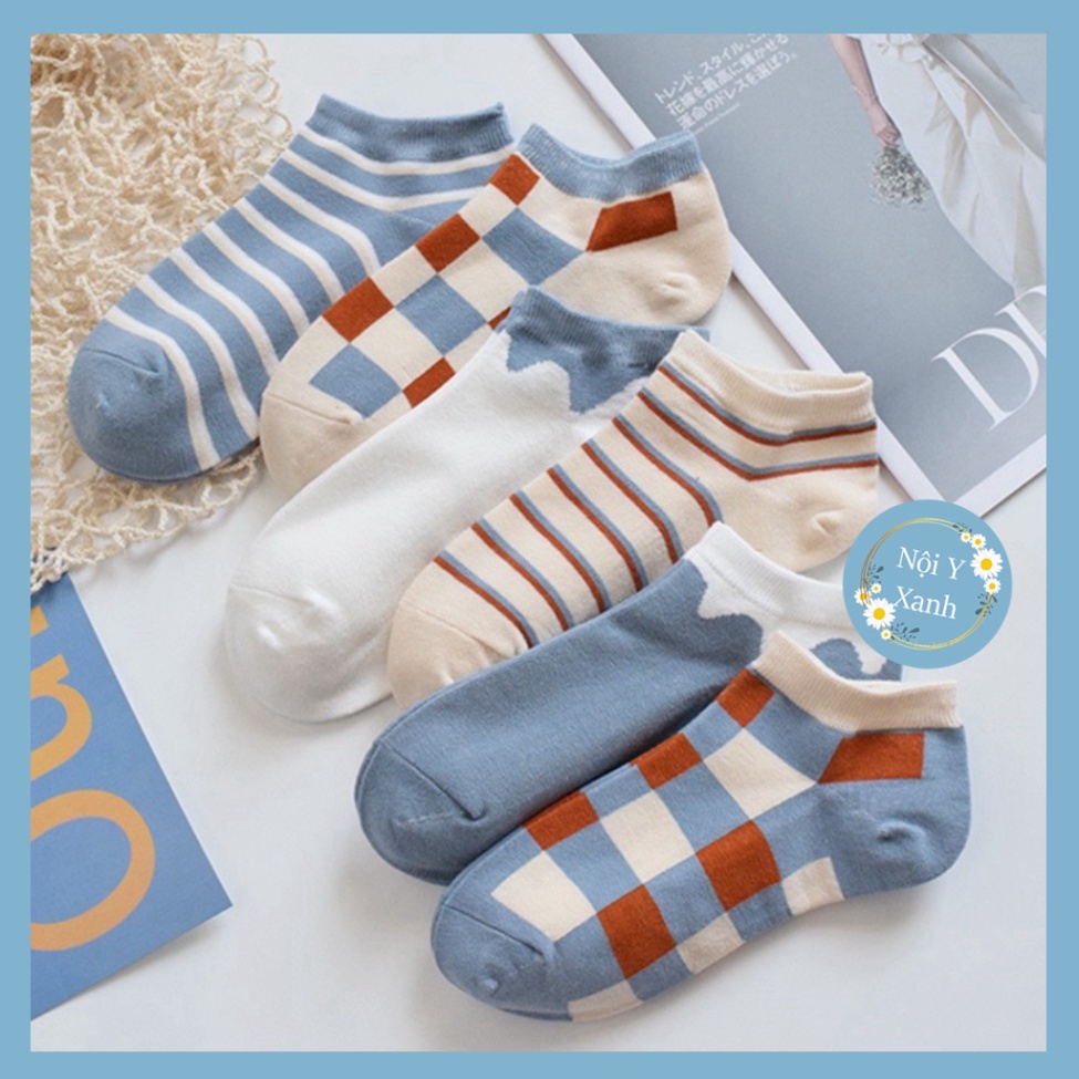 Tất Caro cổ ngắn giới tính chất vải cotton co và giãn bốn chiều thoáng khí tt7 nội y xanh, chất ấm, thoáng khí