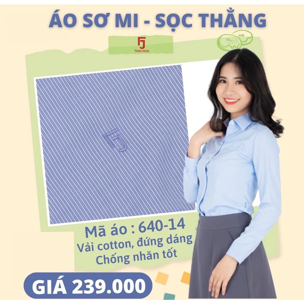 Áo Thái Hòa sọc xuôi màu xanh biển nhã nhặn 640