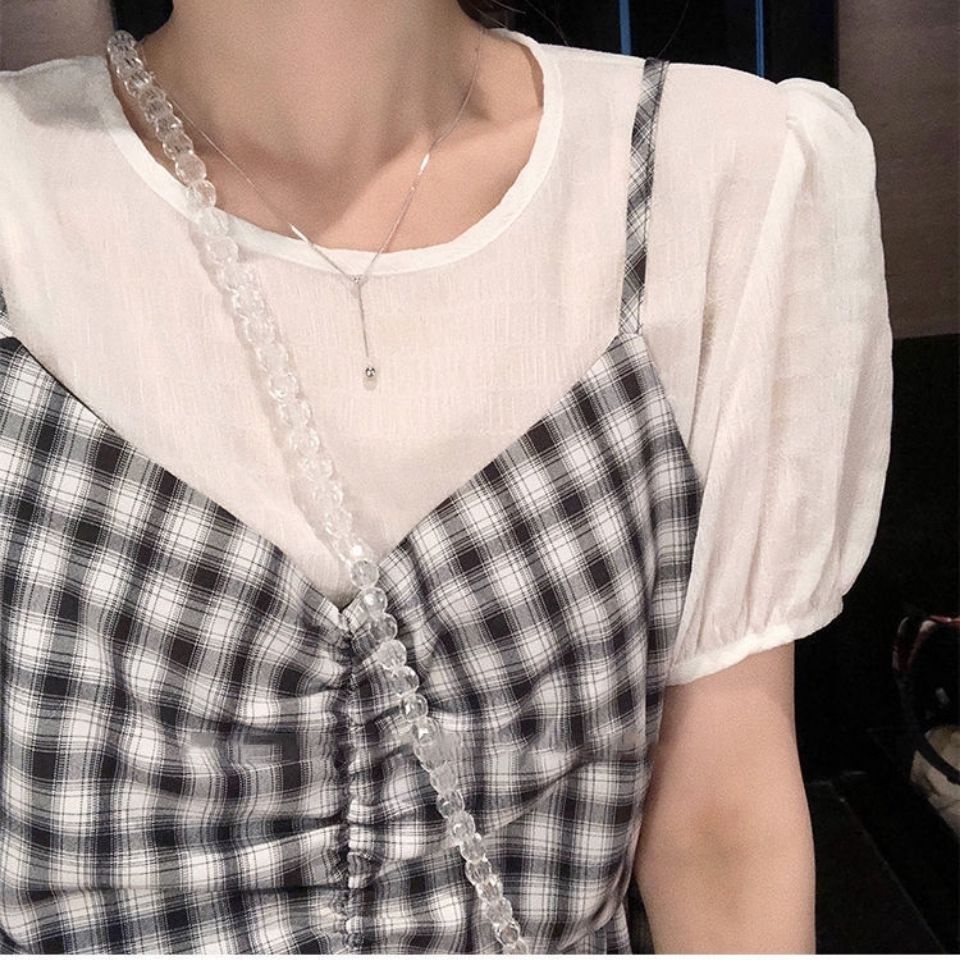 Áo BH tay ngắn họa tiết sọc caro thời trang mùa hè cho nữ