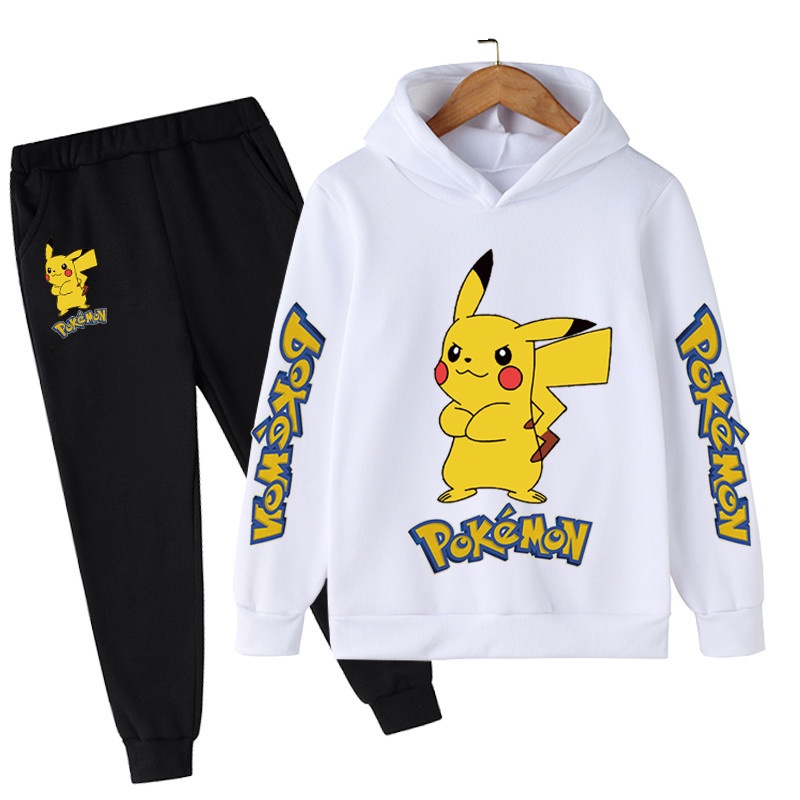 Set Đồ Thể Thao 2 Món Gồm Áo Hoodie In Hình Pikachu + Quần Cho Bé Trai 4-14 Tuổi