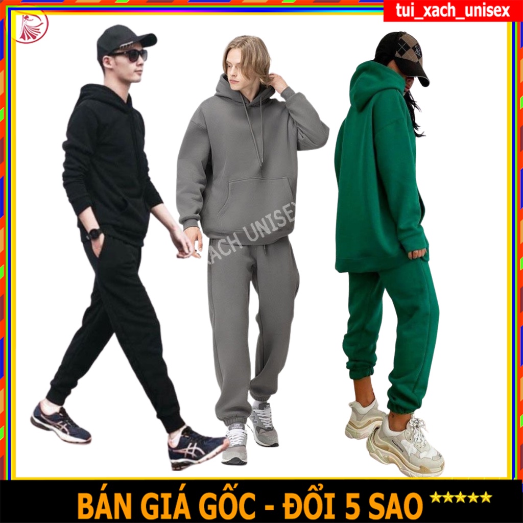 Bộ Nỉ Nam Nữ Thu Đông Trơn - Set Đồ Thể Thao Mặc Nhà Unisex, Áo Khoác Hoodie Sweter Dài Tay Có Nón Quần Jogger
