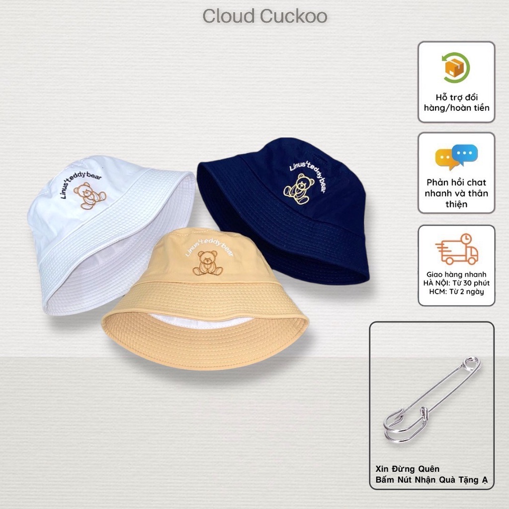 Mũ Bucket Thêu Hình Gấu Bear Teddy Nâu Phom Mũ Bé Cho Bạn Nũ Đầu Nhỏ - Mã Số: MBK01873