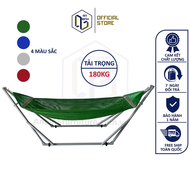 Bộ võng xếp sơn tĩnh điện giá rẻ, lưới võng cỡ đại dày 2 lớp SX2 kích thước chuẩn võng người lớn