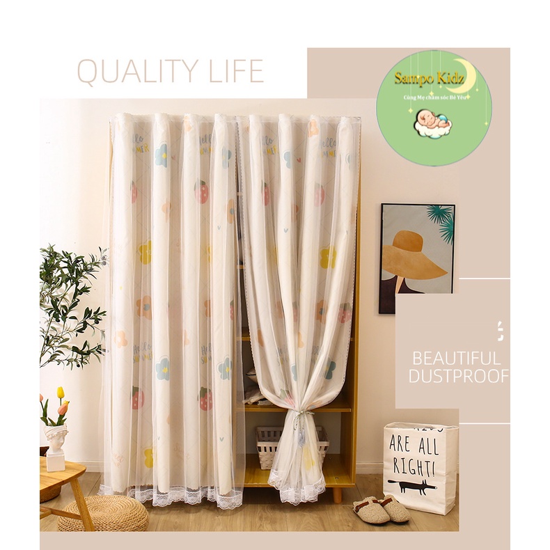 Rèm cửa dán tường Hoa Dâu nhẹ nhàng, Lá Xanh tươi mát, không cần khoan đục giá rẻ