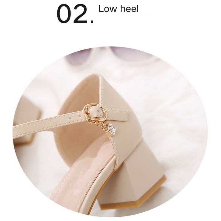 Sandal Cao Gót Đính Đá Đế Cao 3 Phân Mũi Vuông