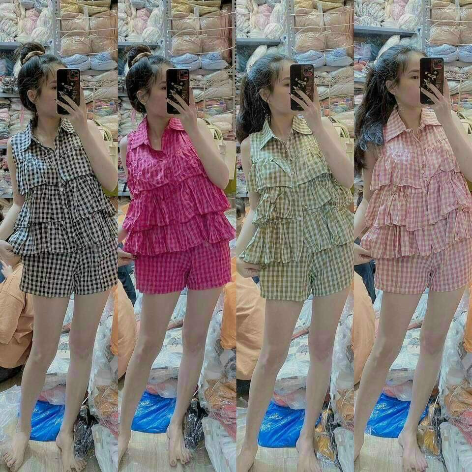 (FreeShip 2022) Sét bộ caro nữ,bộ tầng phong cách trẻ trung cá tính,chất đẹp chuẩn shop,diện lên siêu xinh