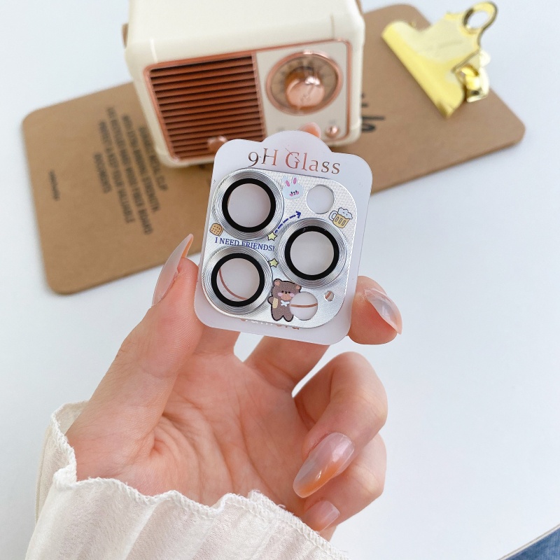 Miếng Dán Mạ Điện Họa Tiết Phi Hành Gia Hoạt Hình Bảo Vệ Ống Kính Máy Ảnh Cho iPhone 14 13 12 Pro Max Mini 11 Pro Max Plus Sự Bả