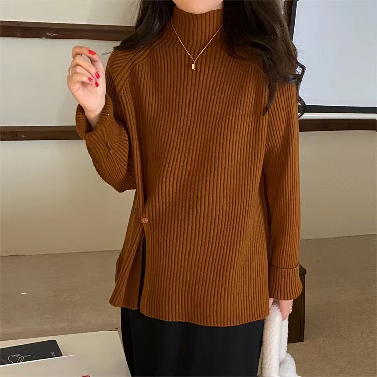 Áo sweater SUXI dệt kim cổ lọ tay dài màu sắc thanh lịch