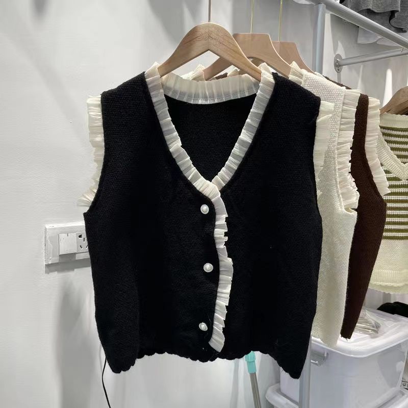 Xiaoxiangfeng Áo Khoác Cardigan Dệt Kim Không Tay Cổ Chữ V Dễ Phối Đồ