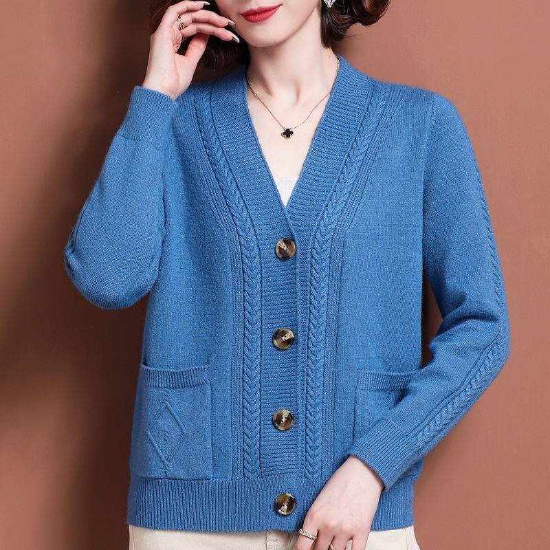 Áo Khoác Cardigan Dệt Kim Dáng Ngắn Thời Trang Xuân Thu 2022 Mới Cho Phụ Nữ Trung Niên