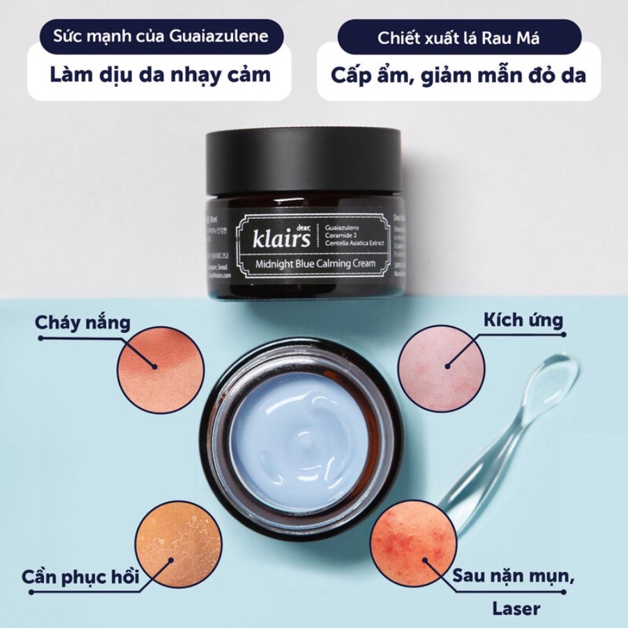 Kem dưỡng ẩm Hàn Quốc cấp ẩm làm dịu da Klairs Midnight Blue Calming Cream 30ml - Bahachiha