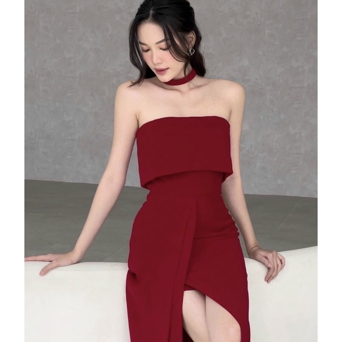 ĐẦM MIDI CHOKER XẺ ĐÙI