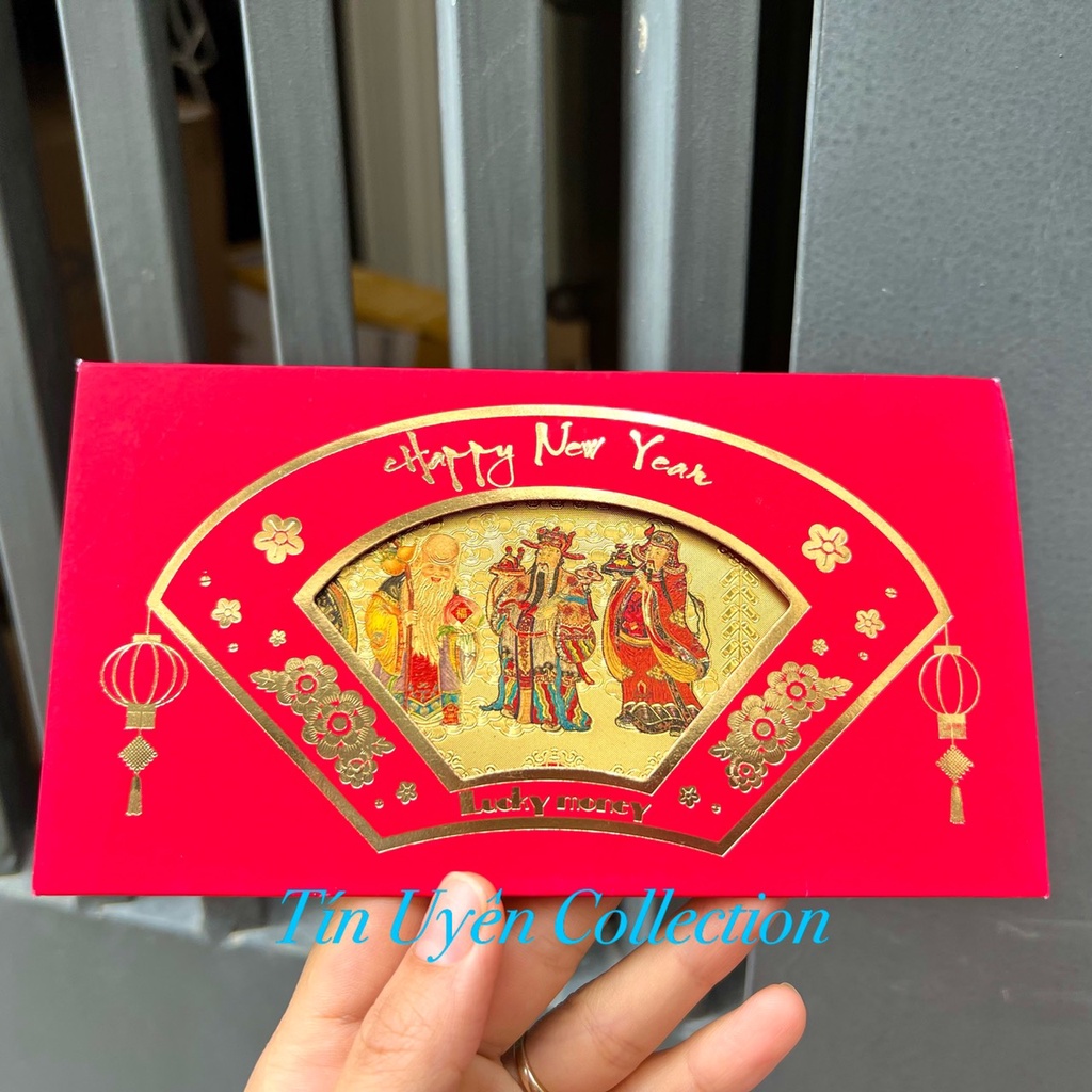 Tiền Ngũ Phúc Plastic mạ vàng kỷ niệm Kèm Bao Lì Xì Tết phong thủy may mắn độc đáo đẹp mắt