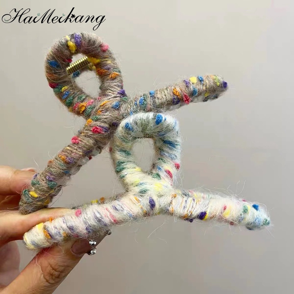 Kẹp tóc càng cua HAIMEIKANG vải len lông cừu nhiều màu sắc tùy chọn xinh xắn