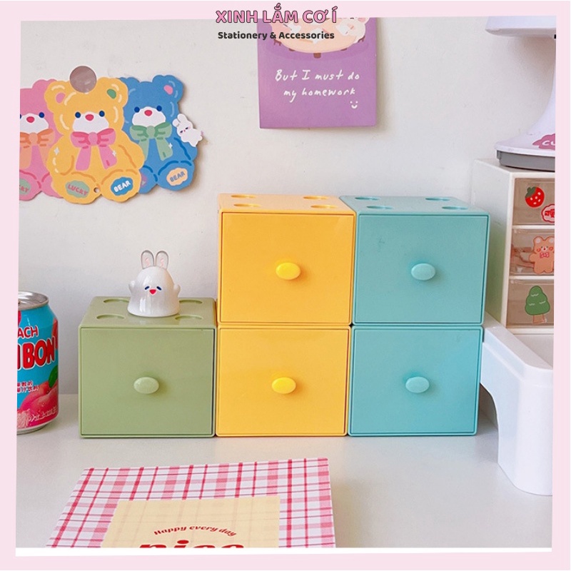 Hộp Lưu Trữ Hình Vuông Để Bàn Màu Kẹo Macaron Xinh Xắn Lưu Trữ Trang Sức Đồ Dùng