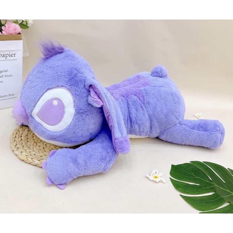 Gấu bông Stitch hồng nằm lông mịn smooth, stich tím nằm nhồi bông