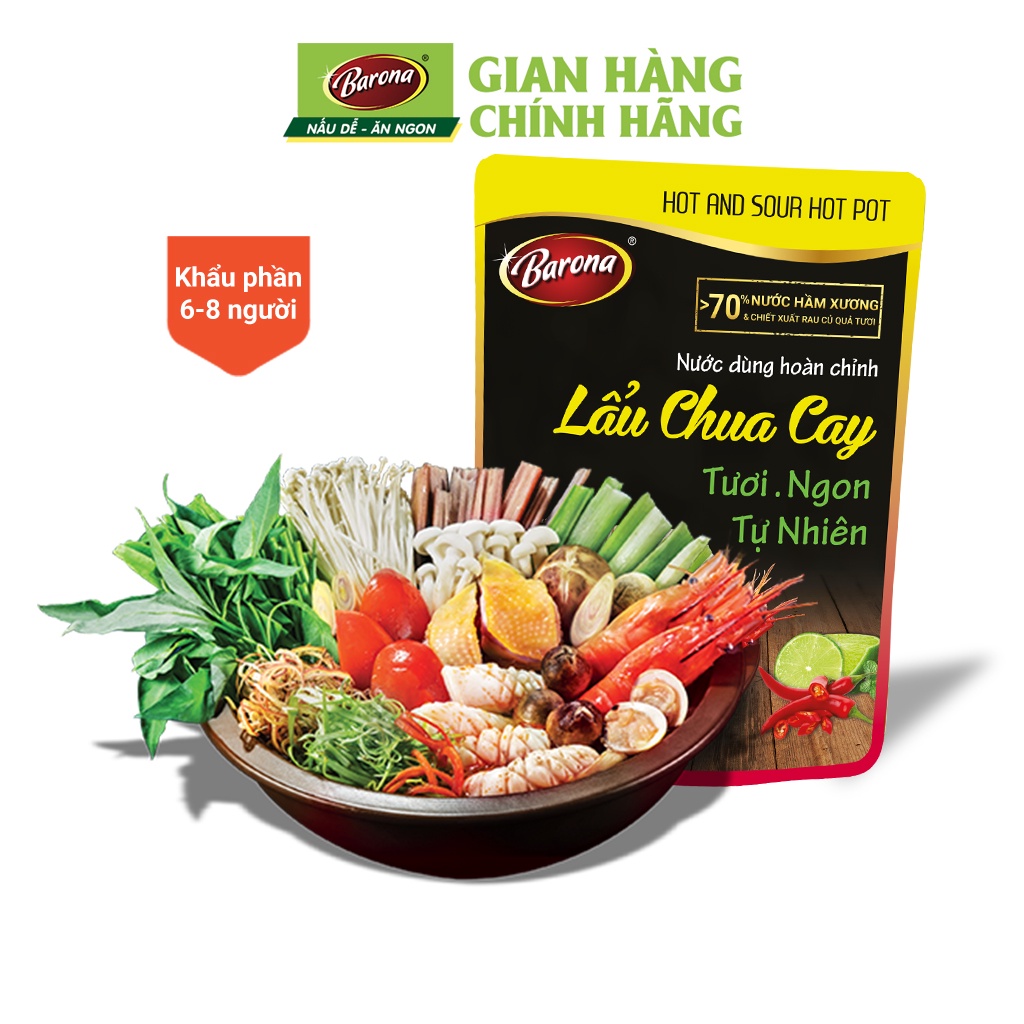 Nước Dùng Lẩu Chua Cay Barona 180g tươi ngon chuẩn vị không cần nêm nếm