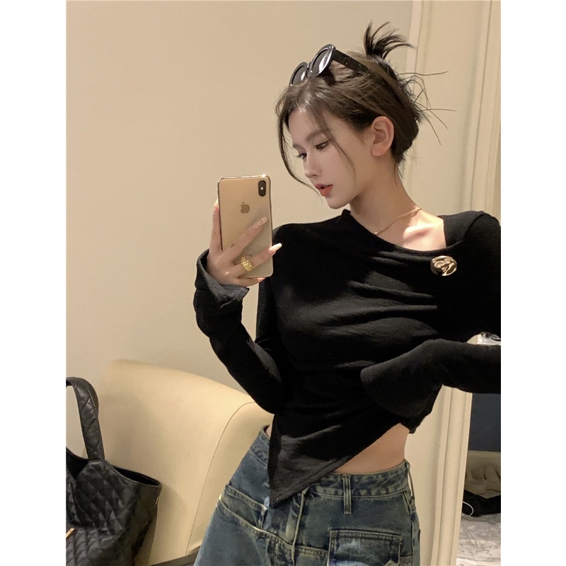 QKOOLE  Áo Thun Lửng Tay Dài Thời Trang Dành Cho Nữ