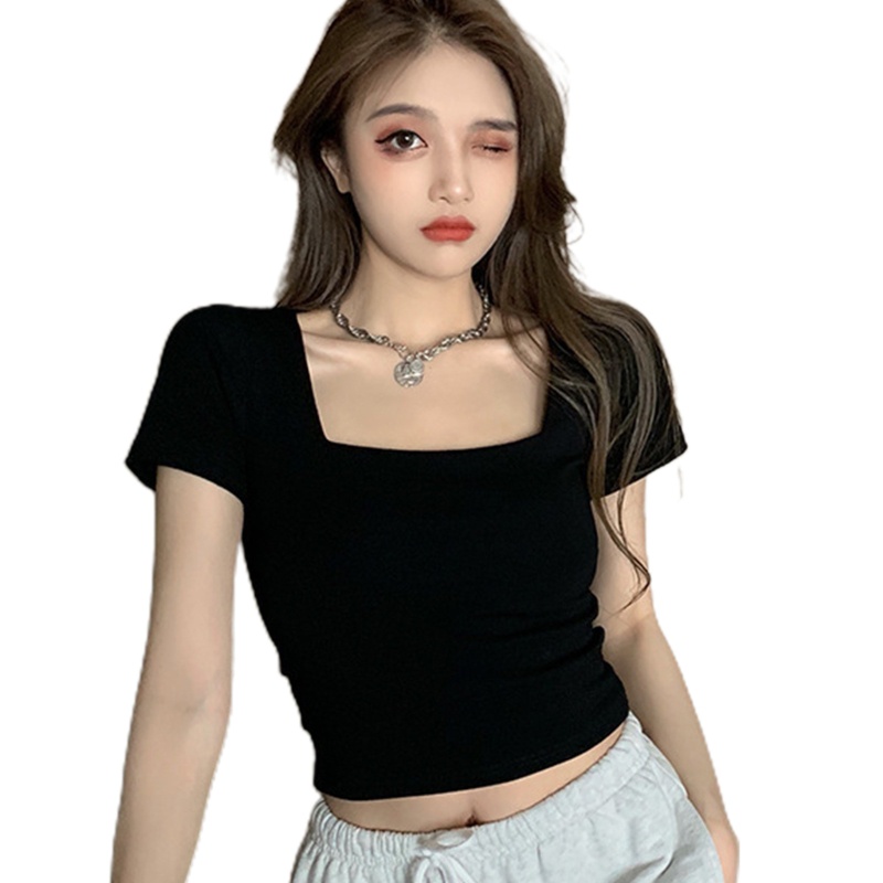 Áo Croptop Tay Ngắn Màu Sắc Đơn Giản Thời Trang Mùa Hè Quyến Rũ Cho Nữ