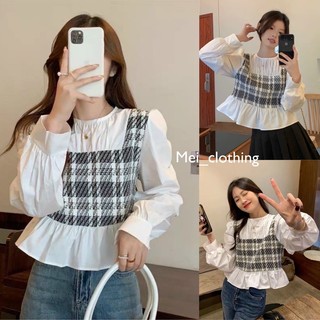 Áo sơmi kiểu nữ bánh bèo phối hoạ tiết caro ulzzang a78