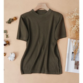 Áo len dệt KACHISA cổ tròn tay ngắn