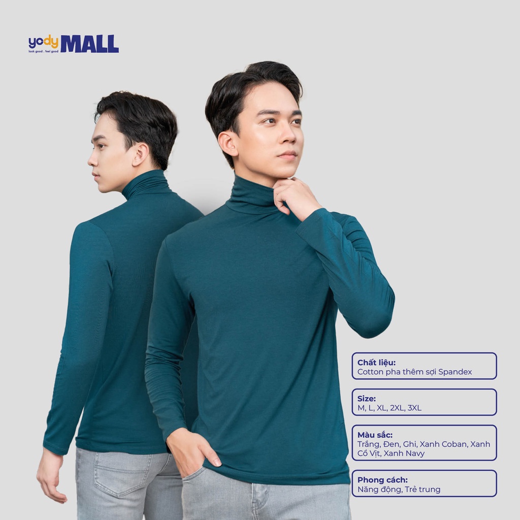 Áo giữ nhiệt nam chất cotton cổ lọ tay dài basic mềm mát ATM5149