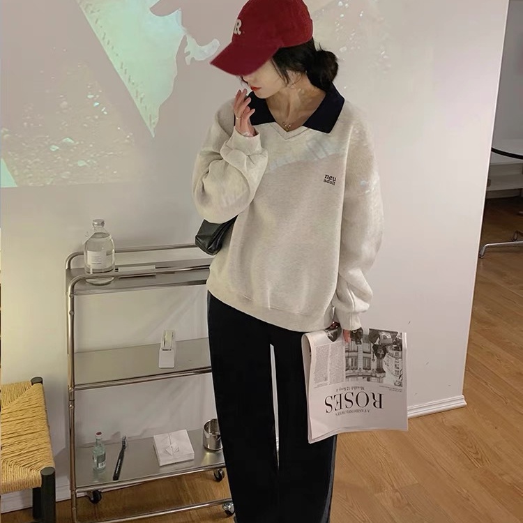 Áo thun polo SUXI dài tay kiểu dáng đơn giản thời trang mùa thu dành cho nữ