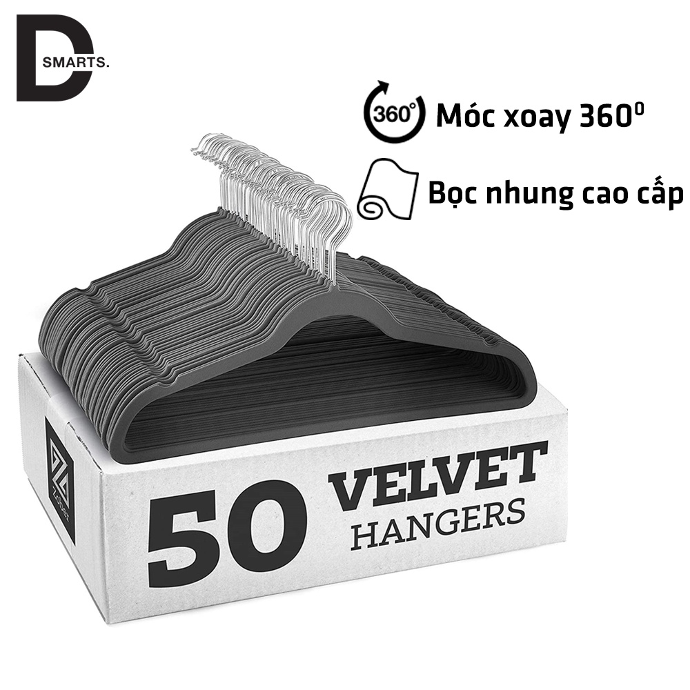 Móc treo quần áo nam nữ bọc nhung siêu mỏng chống trượt tiện dụng, xoay 360